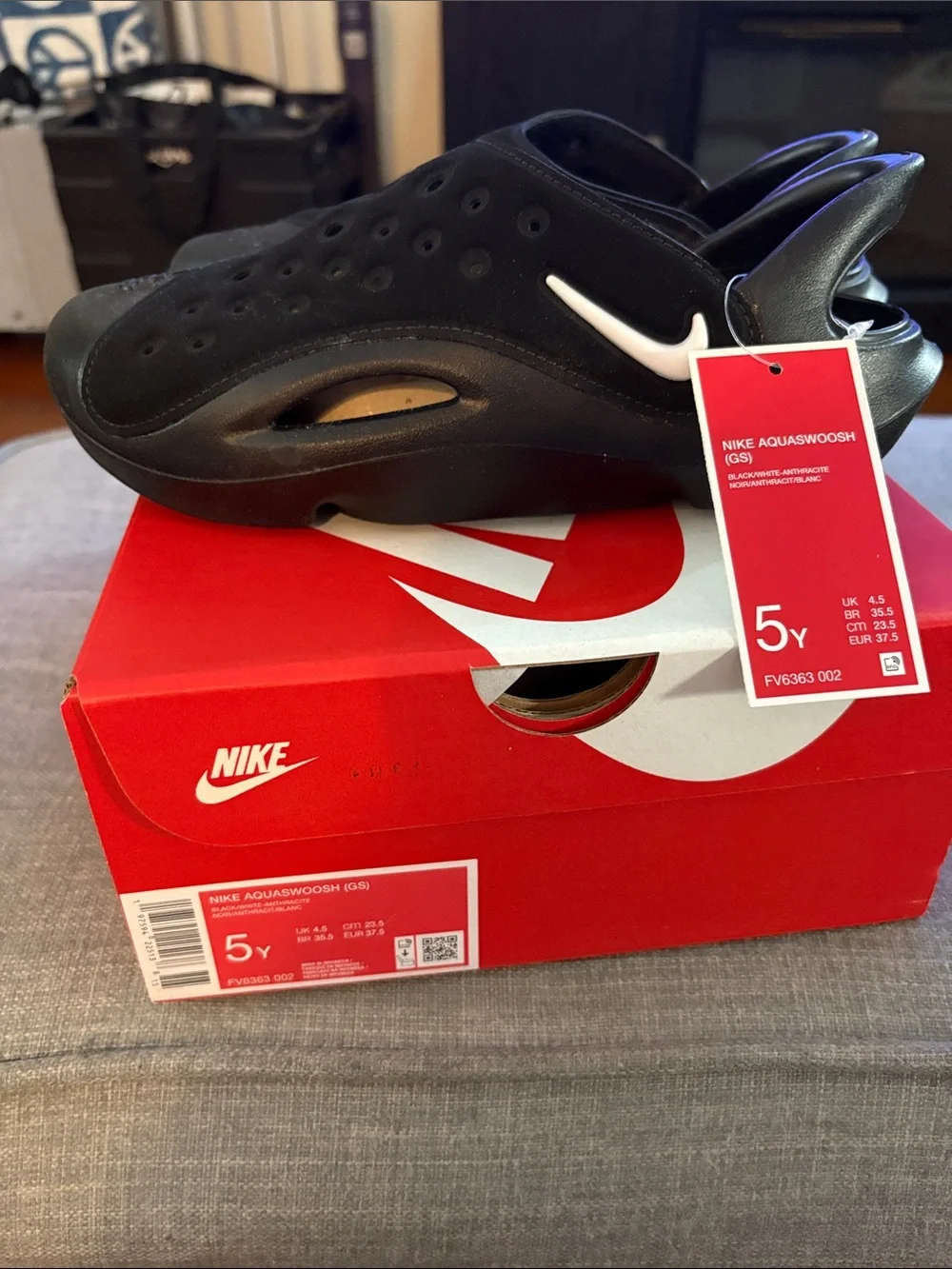 Nike Black/White Aqua Swoosh Youth Clog